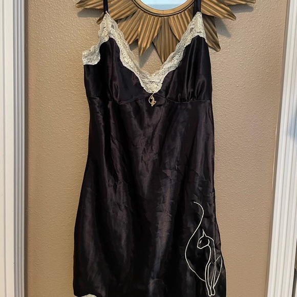 Baby Phat Other - Baby Phat Gold Cat Accent Black and White Lace Trim Embroidered Cat Lingerie M